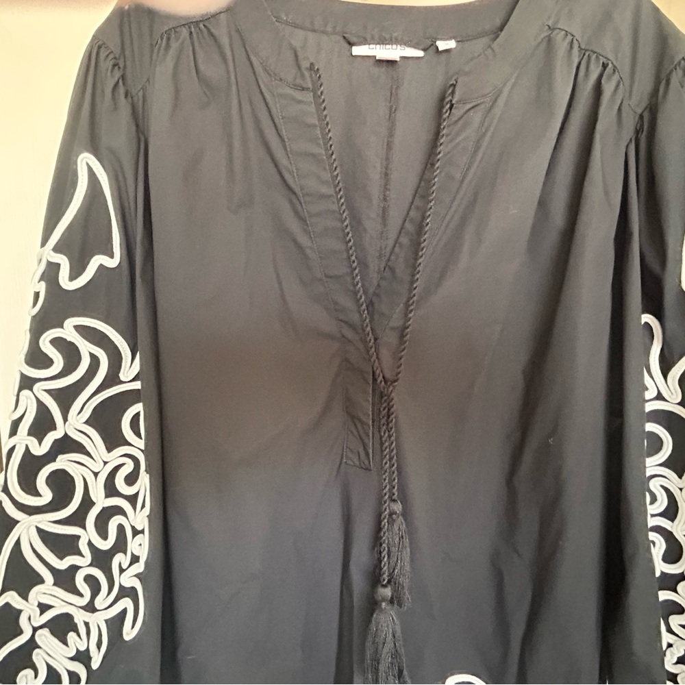 CHICO’s Plus (Size 3) Black and White Cotton Maxi Embroidered Dress - Picture 4 of 10